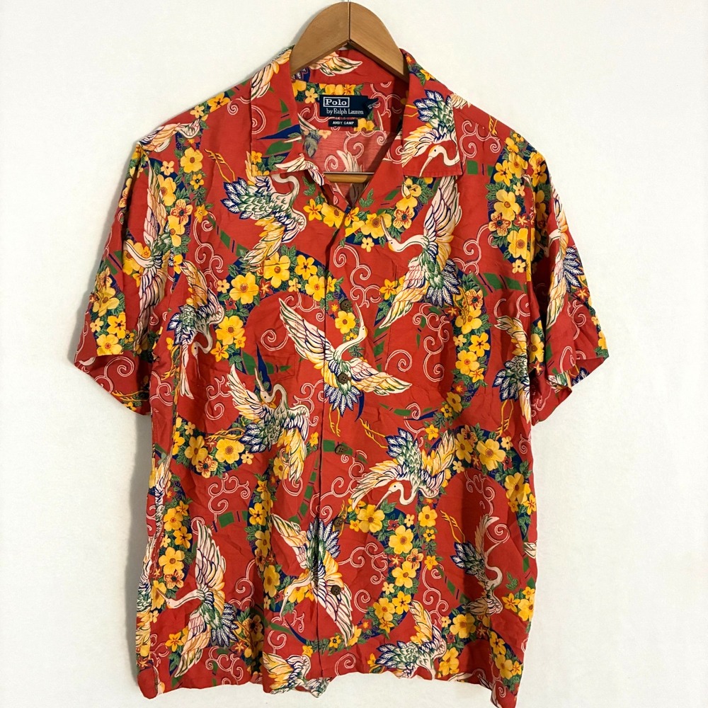 Vintage 1990s Polo Ralph Lauren Andy Camp Hawaiian Shirt Men L Floral Tropical